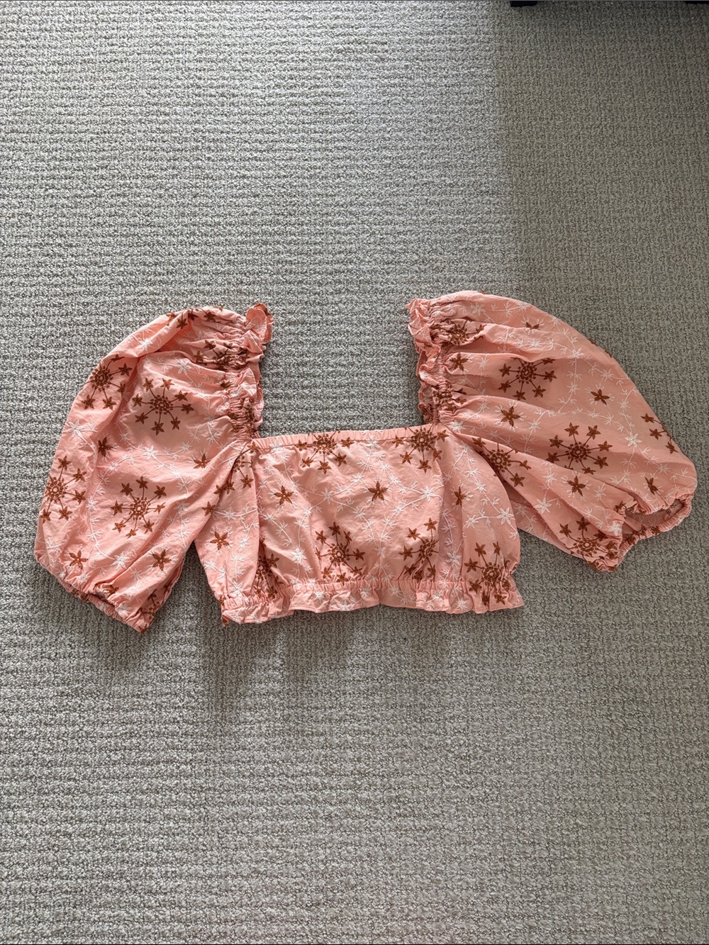 Zara Pink Peach Floral Puff-Sleeve Crop Top